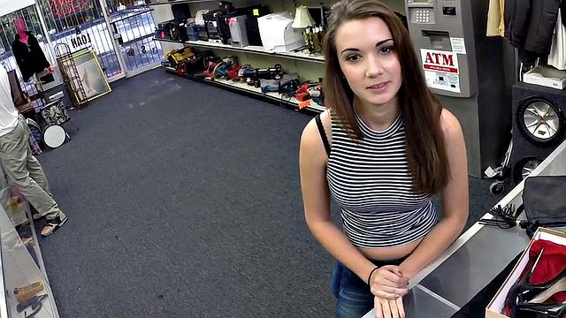 Pawnshop lady fucked by perverted fucker in wet pussy hole