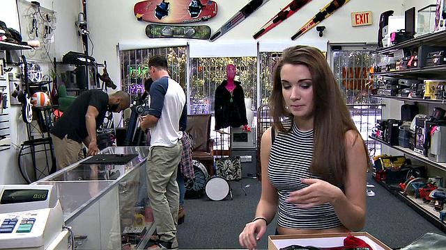 Pawnshop lady fucked by perverted fucker in wet pussy hole