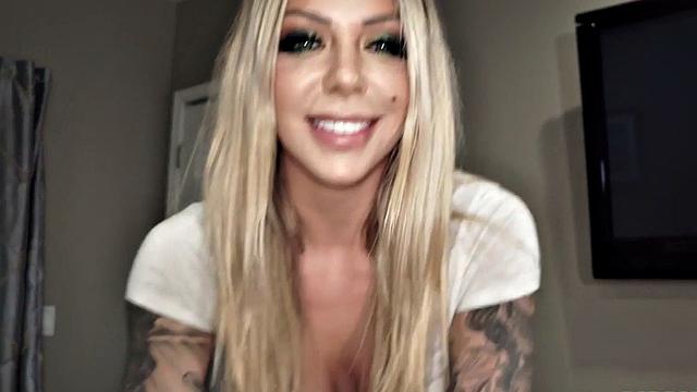 Kinky stepdaughter with tattoos talks dirty before getting pounded in POV
