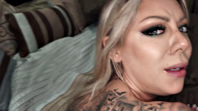 Kinky stepdaughter with tattoos talks dirty before getting pounded in POV