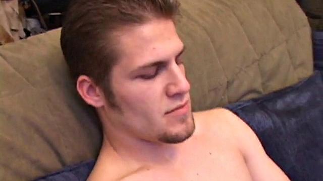 When Alex kicks back on the couch, his stiff dick is already visible through his pants. Once naked, he fists his shaft, working it from all angles. As the girls on the DVD he's watching scream louder and louder, Alex gets harder and harder.