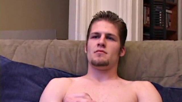 When Alex kicks back on the couch, his stiff dick is already visible through his pants. Once naked, he fists his shaft, working it from all angles. As the girls on the DVD he's watching scream louder and louder, Alex gets harder and harder.