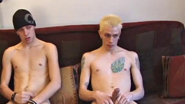 After they each work their baggies for a while, Roar is the first to lend a helping hand, and then a mouth. By the time they both strip and jack side-by-side, Shane has already produced major leakage, before going down on Roar.