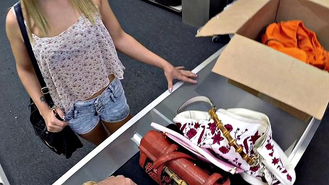 Cocksucking babe doggystyled by shop owner