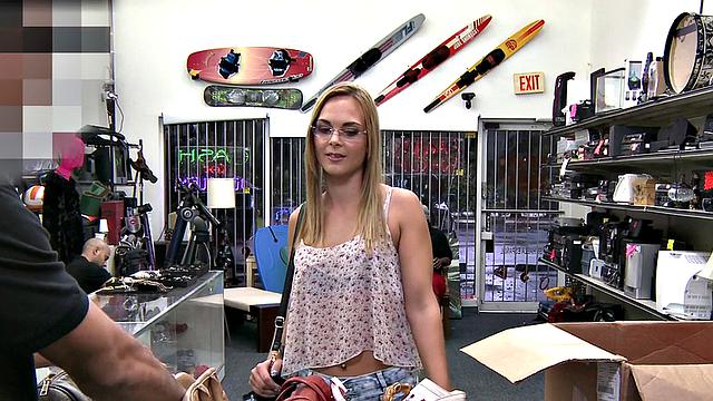 Cocksucking babe doggystyled by shop owner