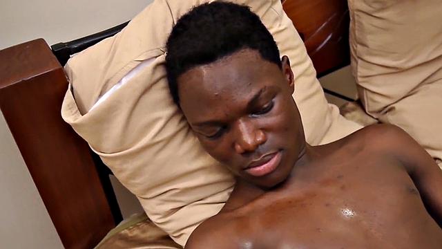 Real solo African twink jerks hard in homemade video