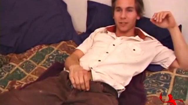 Sprawled out on the bed, Brock Labelli starts stroking. After the cameraman douses him with baby oil he continues to play with Brock's nipples, asshole, and cock.