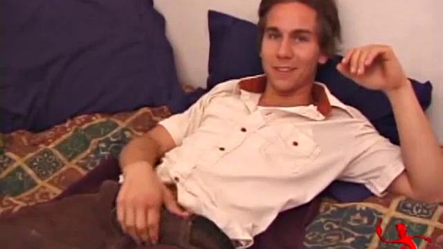 Sprawled out on the bed, Brock Labelli starts stroking. After the cameraman douses him with baby oil he continues to play with Brock's nipples, asshole, and cock.