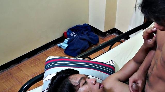 Slim Asian rimmed and by bf after giving blowjob