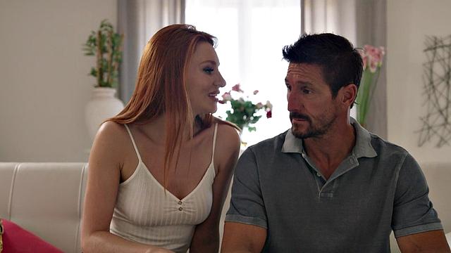 Redhead stepdaughter pleasures stepdaddy with her tight muff