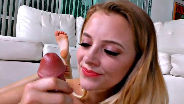 POV tugjob 21yo amateur GF spoils oiled cock of BF