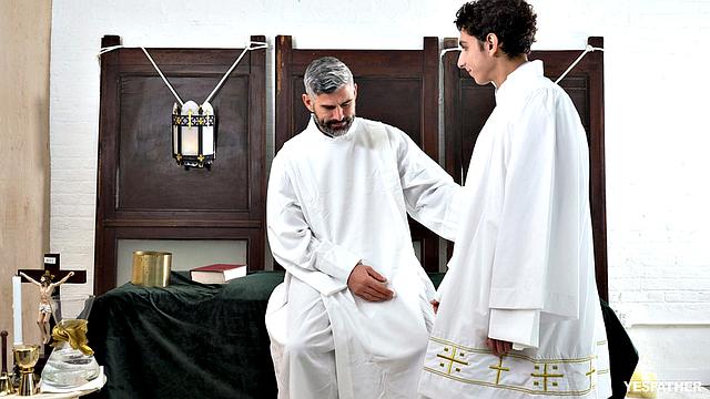 Carter Fore gets hard and sweaty in a wild gay hookup at the altar