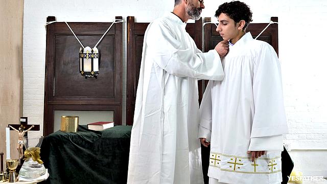 Carter Fore gets hard and sweaty in a wild gay hookup at the altar