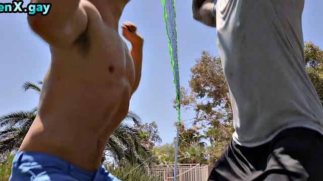 Asian kitchen bottom barebacked by manly jock in his asshole