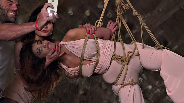 Public slut bound and facefucked outdoors