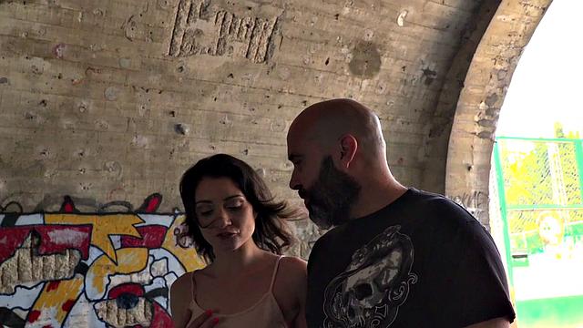 Public slut bound and facefucked outdoors