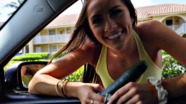 A trimmed and petite brunette ride in POV before getting her tight pussy pounded from behind