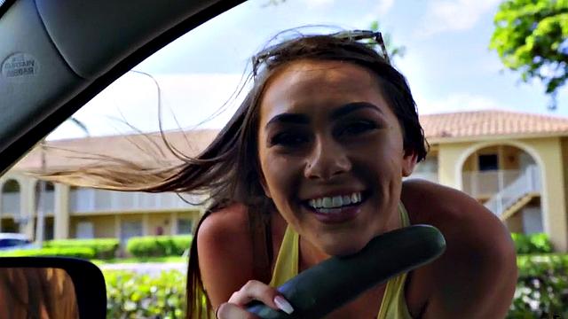 A trimmed and petite brunette ride in POV before getting her tight pussy pounded from behind