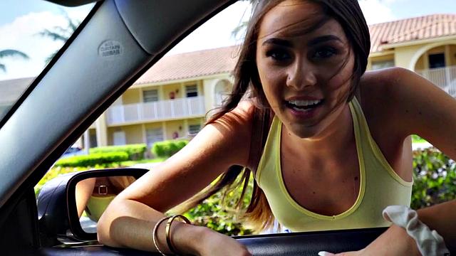 A trimmed and petite brunette ride in POV before getting her tight pussy pounded from behind