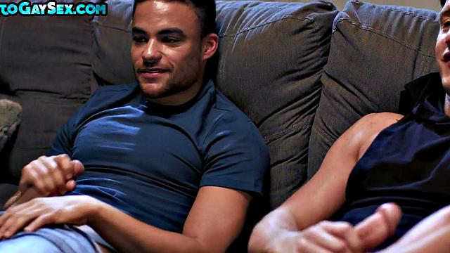 Black stud rides white tattooed BF on couch