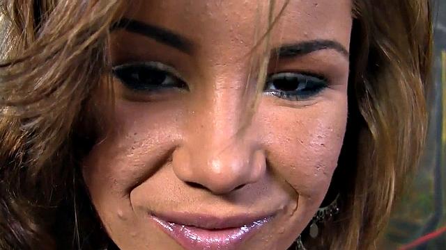 HJ small boobs cutie wanks oiled cock in POV and talks dirty