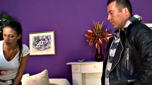 Clothed dominas jerk and humiliate courier's small dick