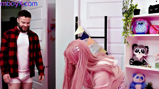 College uniform roseboy in pantyhose barebacked by stud