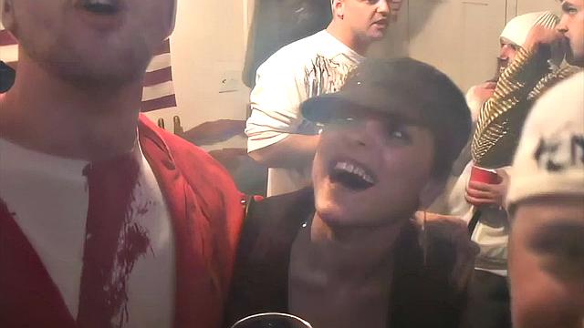 Filthy teen slut goes down on cock