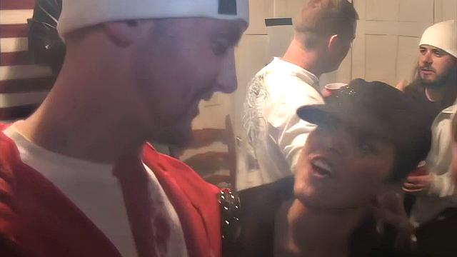 Filthy teen slut goes down on cock