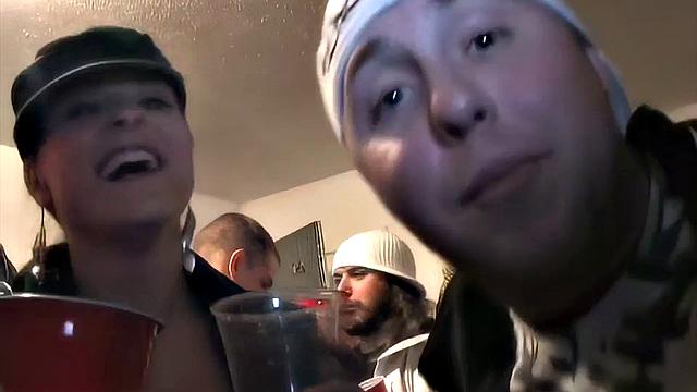 Filthy teen slut goes down on cock