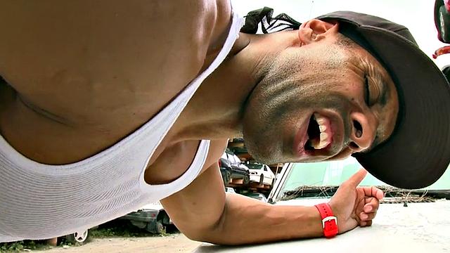 Muscled black picked up and fucked outdoors in ass