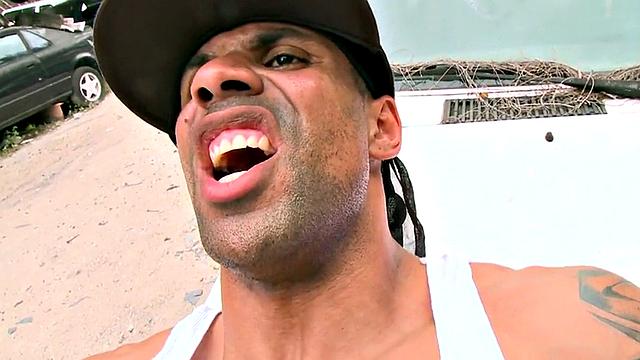 Muscled black picked up and fucked outdoors in ass