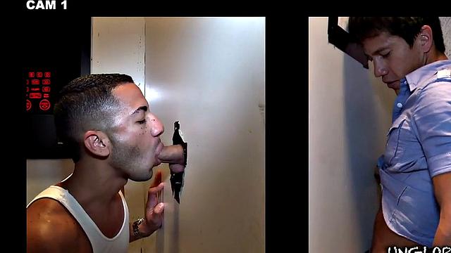 Fooled Asian dude gets gloryhole gay oral