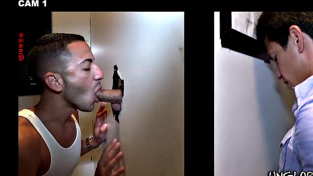 Fooled Asian dude gets gloryhole gay oral