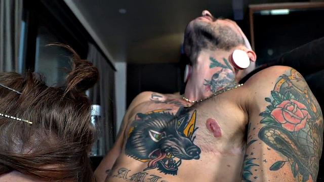 MTF guy rims the asshole of busty TS MILF with big boobs