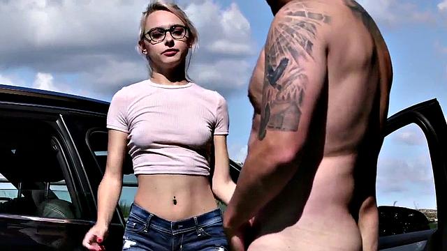 Voyeur CFNM outdoor slut teases guy who masturbates