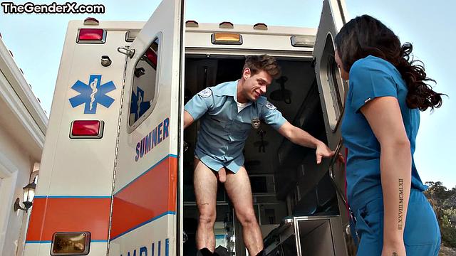 Gorgeous TS babe smashed doggy by dude