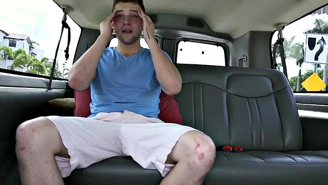 Fooled stud fucks gay doggystyle ass in pickup bus