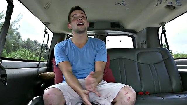 Fooled stud fucks gay doggystyle ass in pickup bus