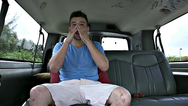 Fooled stud fucks gay doggystyle ass in pickup bus