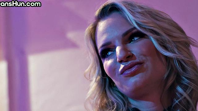 Transsexual lady fucks big-titted MILF in hairy pussy