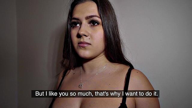 Watch this hot brunette get pounded hard on stairs while wearing panties