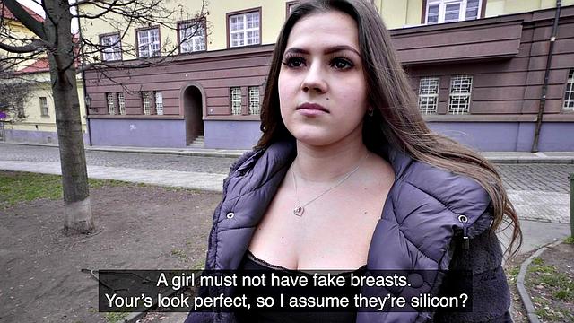 Watch this hot brunette get pounded hard on stairs while wearing panties