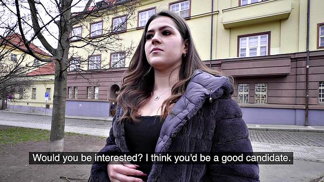 Watch this hot brunette get pounded hard on stairs while wearing panties