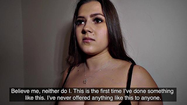 Watch this hot brunette get pounded hard on stairs while wearing panties