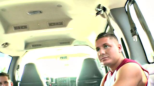 Tricked stud gets fucked by athletic hunk in pickup van