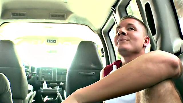 Tricked stud gets fucked by athletic hunk in pickup van