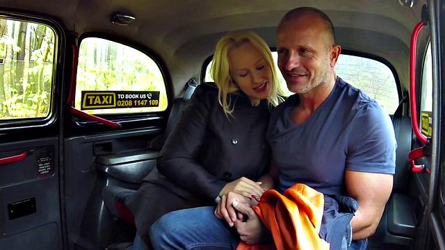 Blonde bombshell with huge tits squirts while getting fingered in public taxi