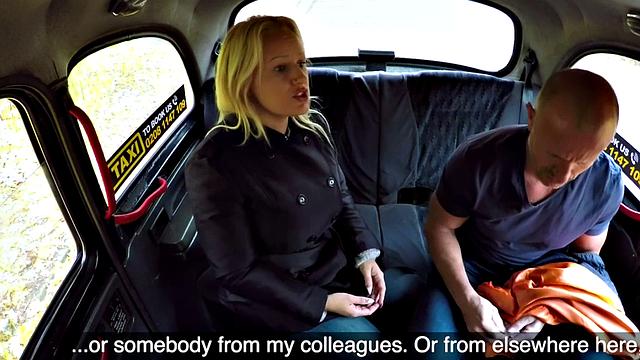 Blonde bombshell with huge tits squirts while getting fingered in public taxi