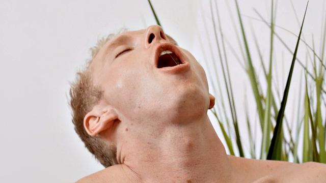 Eager blond jock wanks at home till cumshot pleasure